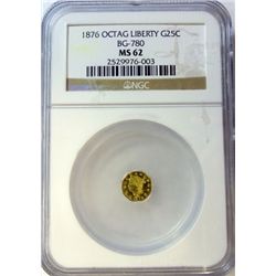 1876 CALIFORNIA GOLD OCTAGONAL 25 CENT BG-780 NGC MS-62