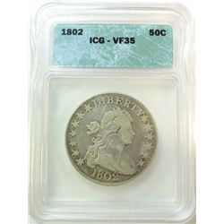 1802 BUST HALF DOLLAR ICG VF-35