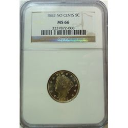 1883 NO CENTS LIBERTY NICKEL NGC MS-66