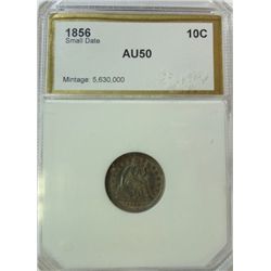 1856 SMALL DATE SEATED DIME PCI AU-50