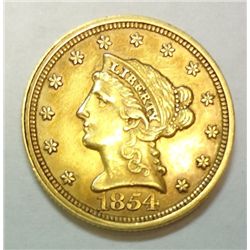 1854 $2.5 GOLD LIBERTY AU-55/58