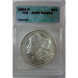 1893-O MORGAN DOLLAR ICG AU50 LIGHT CLEANING