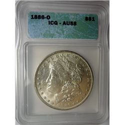 1886-O MORGAN DOLLAR ICG AU58 COIN LOOKS CH BU TO US!