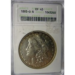 1893-O MORGAN DOLLAR ANACS EF-AU45 NICE!