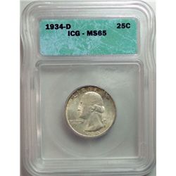1934-D WASHINGTON QUARTER ICG MS-65