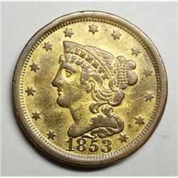 1853 HALF CENT CLEANED AU