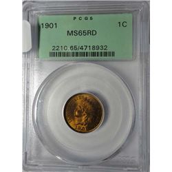 1901 INDIAN CENT PCGS MS-65 RED, GREEN LABEL