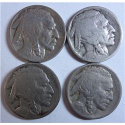 4 buffalo nicels:13D T1 80% horn - 14S  VG-16D VG/F