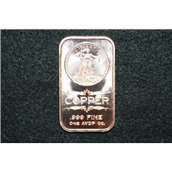 2012 Copper Ingot, .999 Fine 1 Oz.
