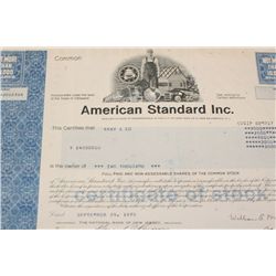American Standard Inc. Stock Certificate dated 1975
