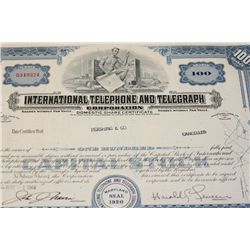 International Telephone & Telegraph Corp. Stock Certificate dated 1964