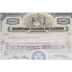 International Telephone & Telegraph Corp. Stock Certificate dated 1965