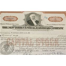 The New York Central Railroad Co. Stock Certificate dated 1938