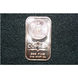 2012 Copper Ingot, .999 Fine 1 Oz.