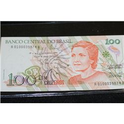 Brasil 100 Cem Cruzeiros Foreign Bank Note