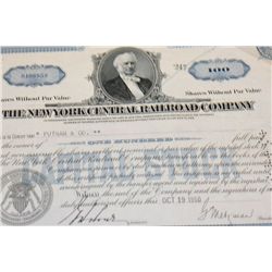 The New York Central Railroad Co. Stock Certificate dated 1950