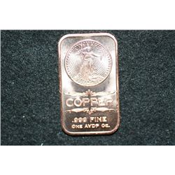 2012 Copper Ingot, .999 Fine 1 Oz.