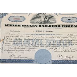 Lehigh Valley Railroad Co. Stock Certificate dated 1952