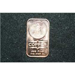 2012 Copper Ingot, .999 Fine 1 Oz.