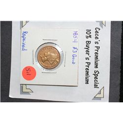 1854 Indian Princess $3 Gold Coin, Repaired  **CeCe's Premium Special 10% Buyer's Premium-The Lot On