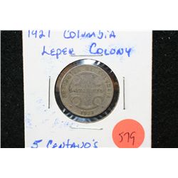 1921 Columbia Leper Colony 5 Centavos Foreign Coin