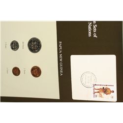 1990 Papua New Guinea; Coin Set of all Nations w/Stamp dated 1992