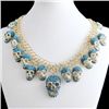 Image 1 : Blue Swarovski Crystal and Gold Tone Skull Pendant Neck