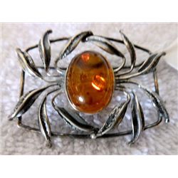 Amber and silver plated pin