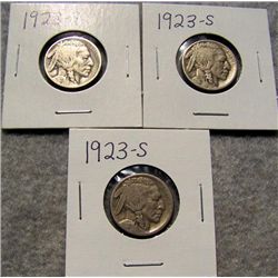 3 1923S Buffalo Nickels