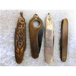4 pocket knives - copper and gold tone