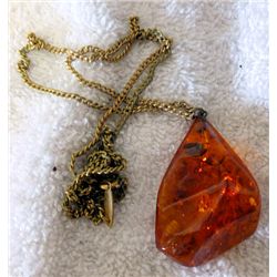Large Amber stone on  27" chain