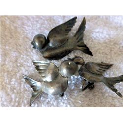 3 pc sterling bird pin and earrings