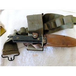 Ammo belt with knife in leather sheath
