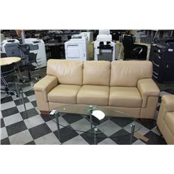 2 PIECE BEIGE LEATHER SOFA & LOVE SEAT
