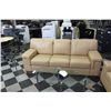 Image 1 : 2 PIECE BEIGE LEATHER SOFA & LOVE SEAT