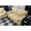 Image 2 : 2 PIECE BEIGE LEATHER SOFA & LOVE SEAT