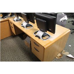 MAPLE DOUBLE PEDESTAL DESK WITH CREDENZA & HUTCH