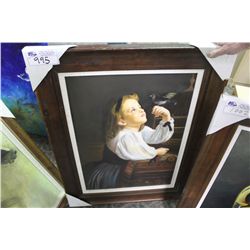 FRAMED PICTURE "LITTLE GIRL WITH A BIRD"