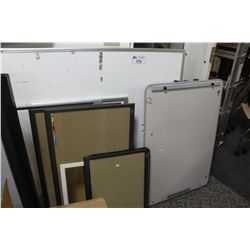 ASSORTED WHITE BOARDS & CORK BOARDS & A BAR
