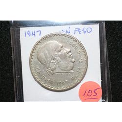 1947 Mexico Un Peso Foreign Coin