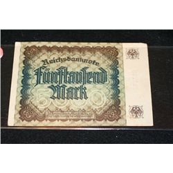 1922 German 5000 Funflaufend Mark Foreign Bank Note