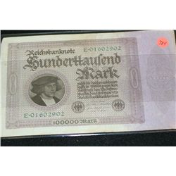 1923 German 100000 Sunderhaufend Mark Foreign Bank Note