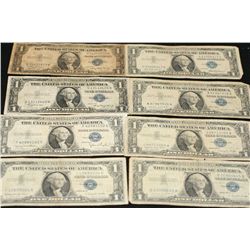 US Silver Certificate $1, various dates & conditions, lot of 8