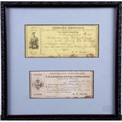 Framed Oregon & CA Railroad Immigrants Certificate