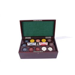 Antique Cherry Cased Poker Set with Clay Chips