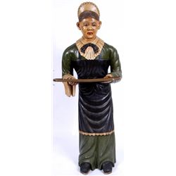 Antique Carved Wooden Statue of a Waitress