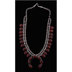 Ladies Carnelian Navajo Squash Blossom Necklace