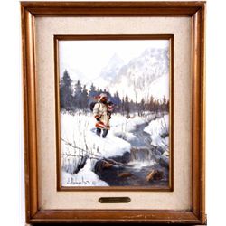 Oil on Board Entitled "Fur Hunter" by Jim Roberts
