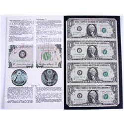 Uncut 1988A Sheet of 4 $1 Bills in Holder