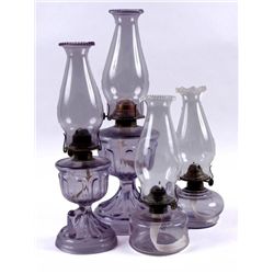 Set of 4 Lavender Glass Kerosene Lamps